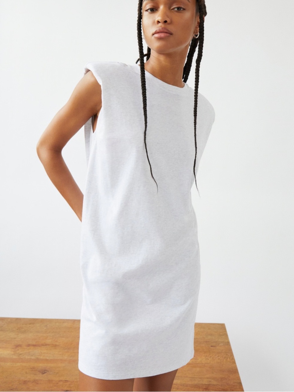 Babaton Aritzia Light Gray Shoulder Pad Dress